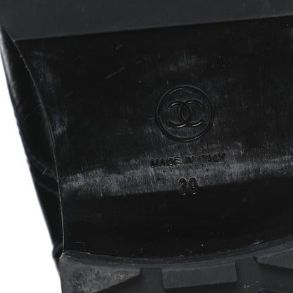 Chanel Crackled Calfskin Velvet Pearl Combat Short Boots 39 Black 8 of 11