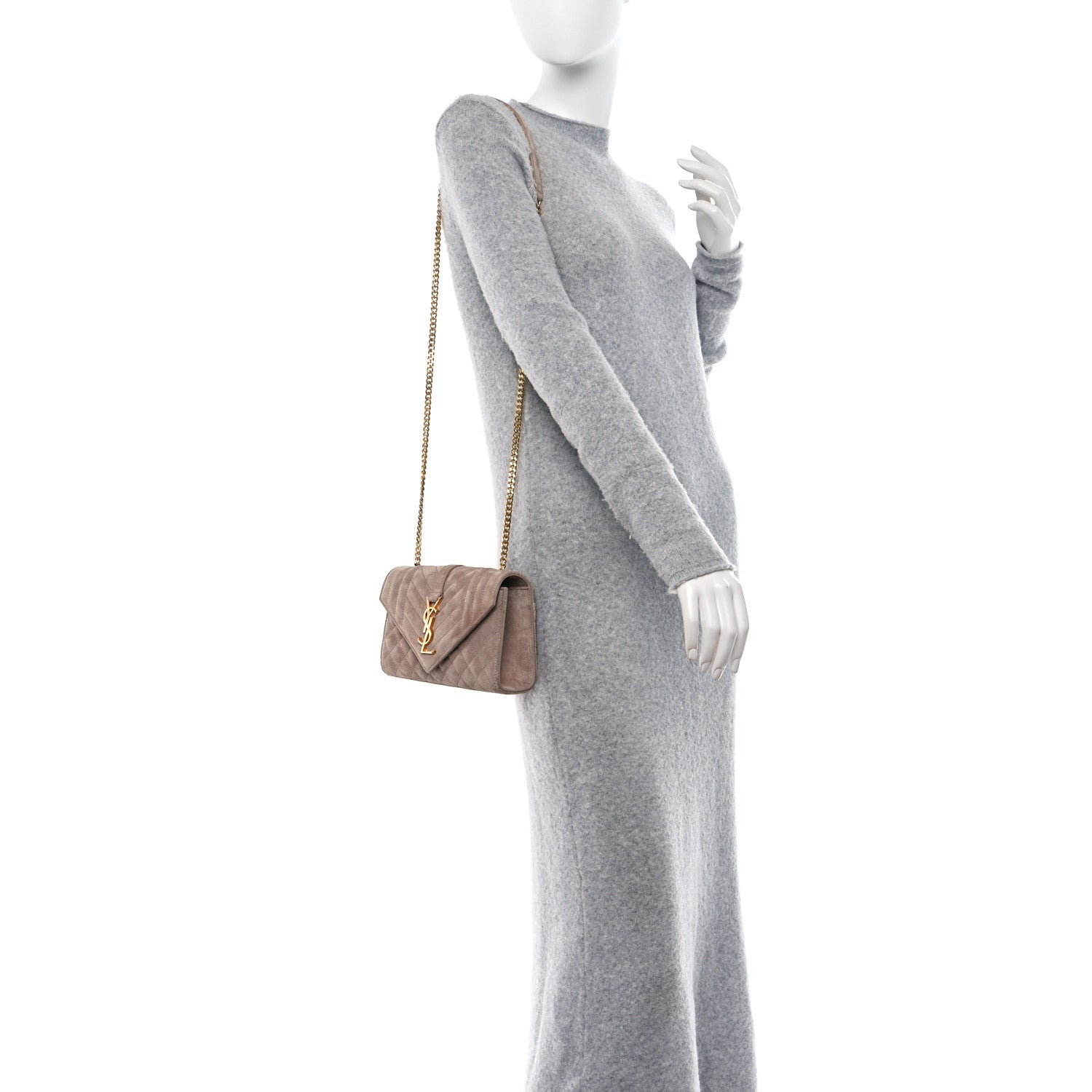 Saint Laurent Suede Mixed Matelasse Triquilt Small Monogram Envelope Satchel Rosy Sand 2 of 10