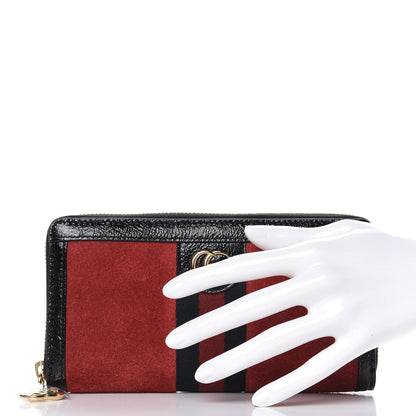 Gucci Suede Patent Web Ophidia Zip Around Wallet Hibiscus Red Black 2 of 6