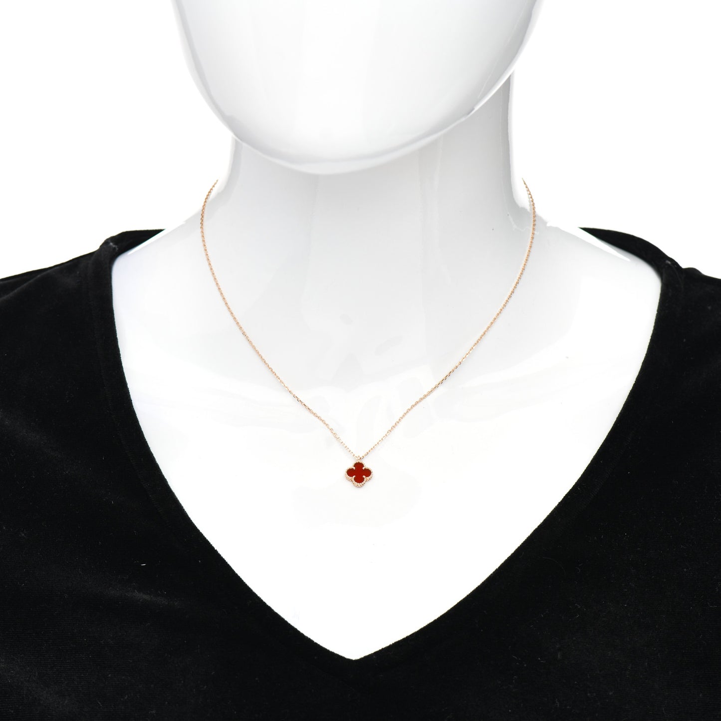 18K Rose Gold Carnelian Sweet Alhambra Pendant Necklace
