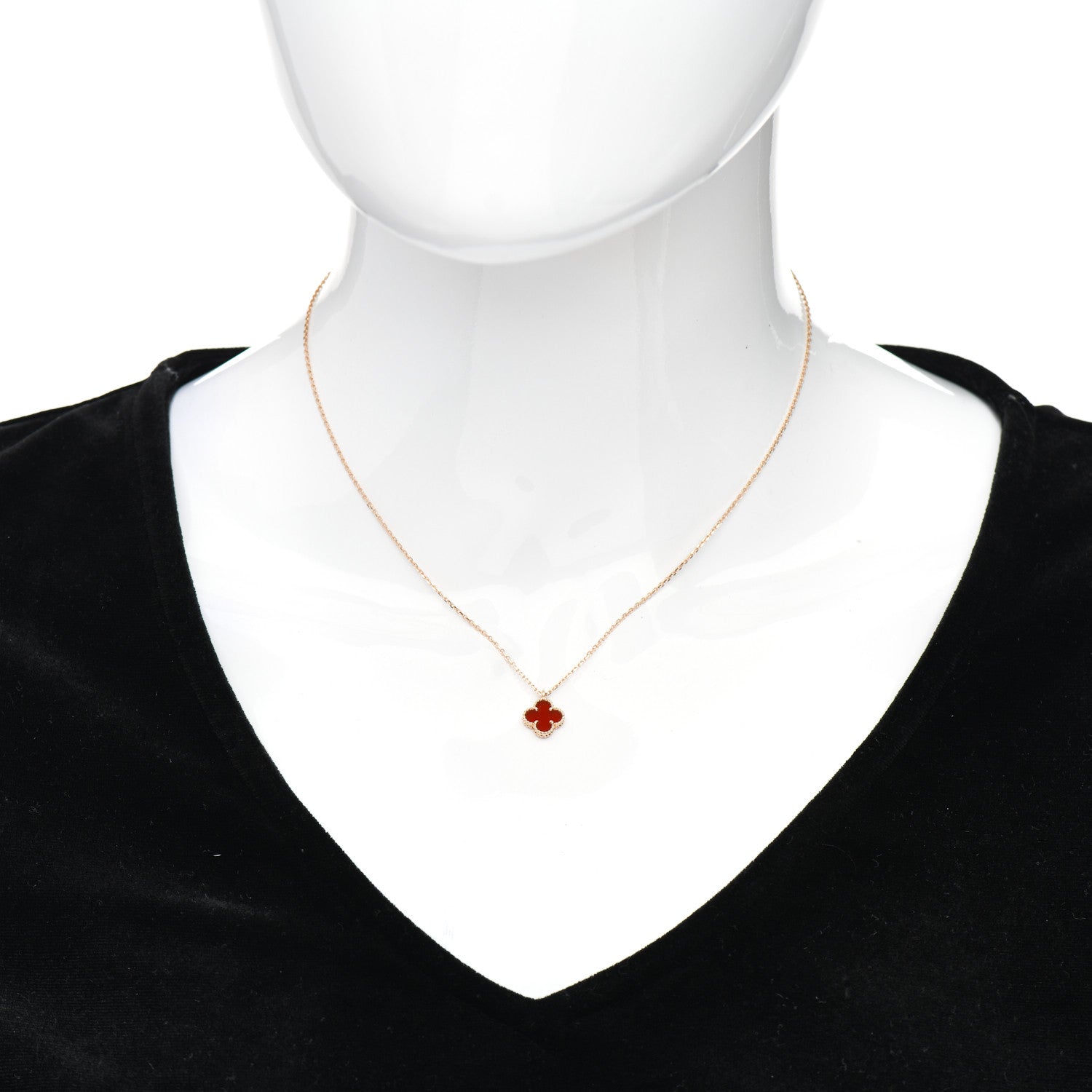 Van Cleef & Arpels 18K Rose Gold Carnelian Sweet Alhambra Pendant Necklace 2 of 5