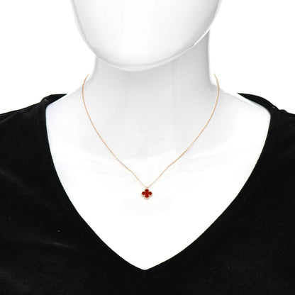 Van Cleef & Arpels 18K Rose Gold Carnelian Sweet Alhambra Pendant Necklace 2 of 5