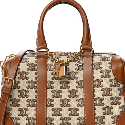 Celine Triomphe Textile Calfskin Small Boston Bag Brown 9 of 12