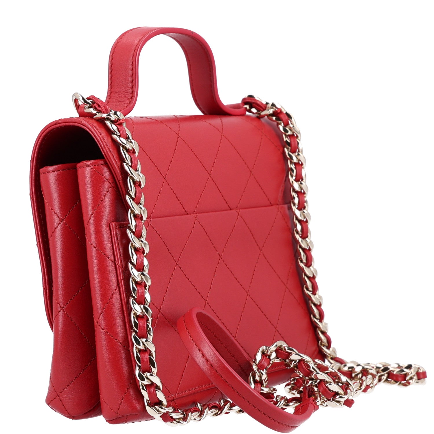 Chanel Calfskin Quilted Small Double Pocket Top Handle Flap Red 3 of 11