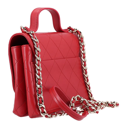 Chanel Calfskin Quilted Small Double Pocket Top Handle Flap Red 3 of 11