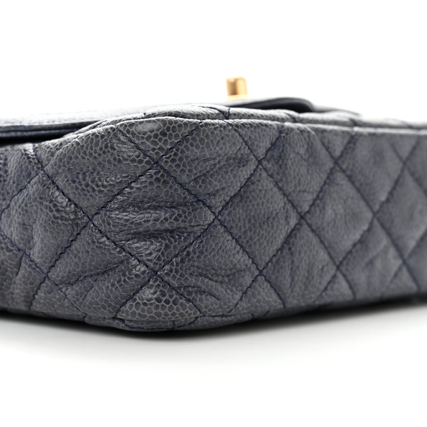 Crumpled Grained Calfskin Quilted Mini Two Tone Flap Blue