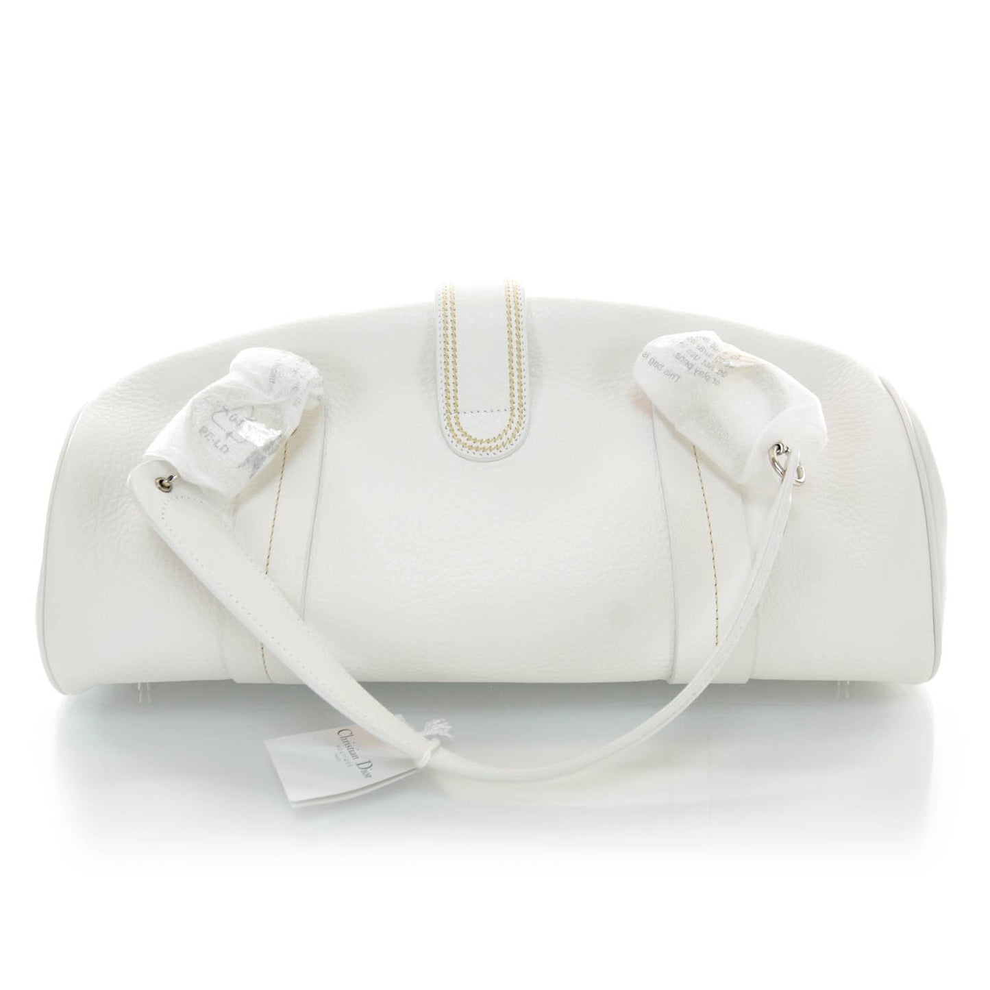 CHRISTIAN DIOR Leather Charm Fermoir Satchel White