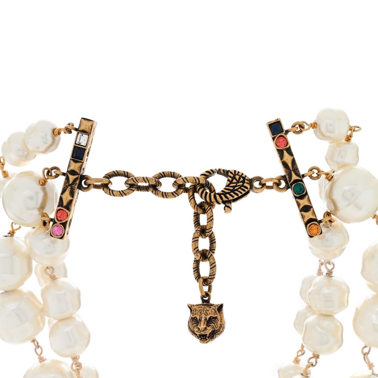 Gucci Crystal Pearl Double G Necklace Aged Gold Multicolor 4 of 4