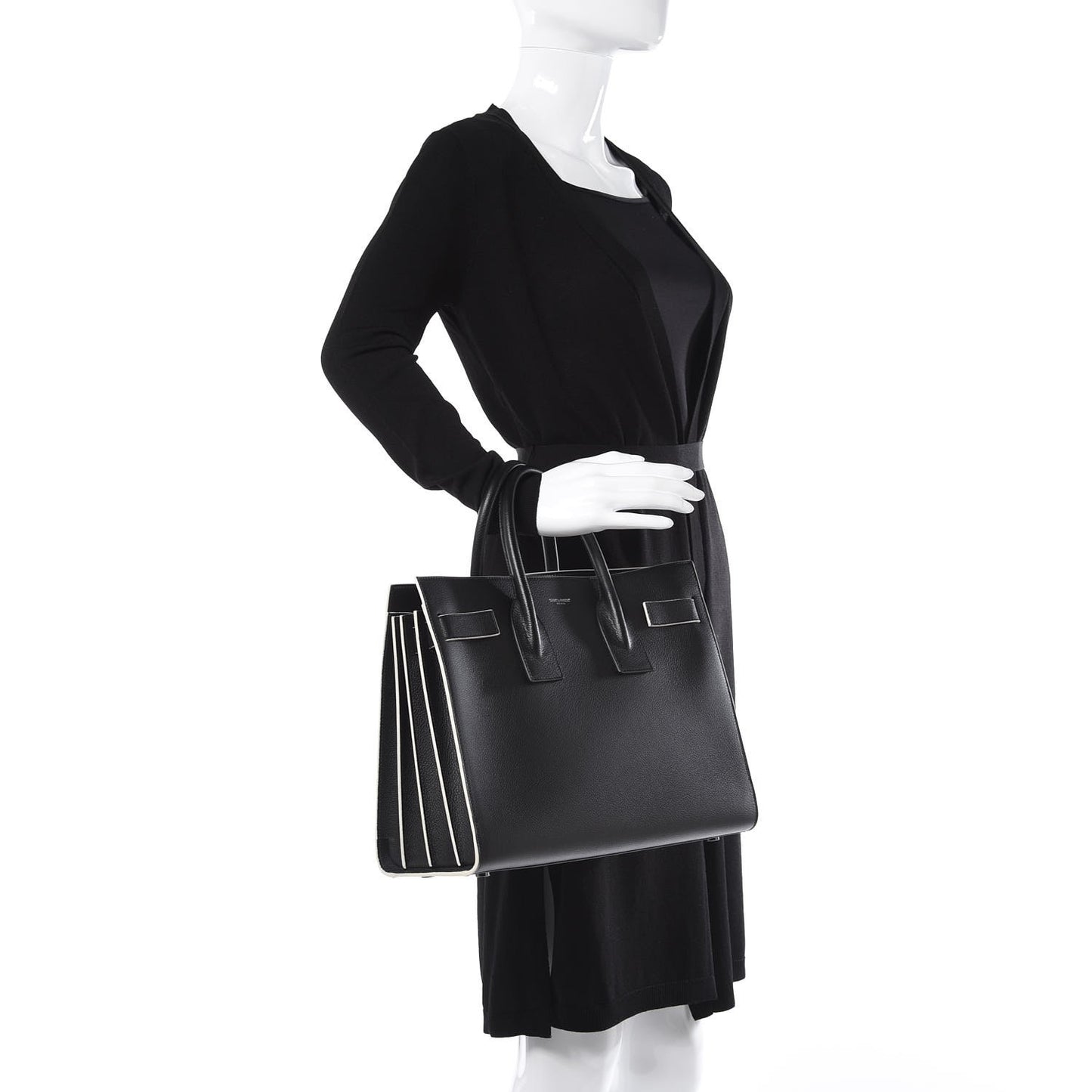 Grained Calfskin Topstitch Small Sac De Jour Black Porcelain