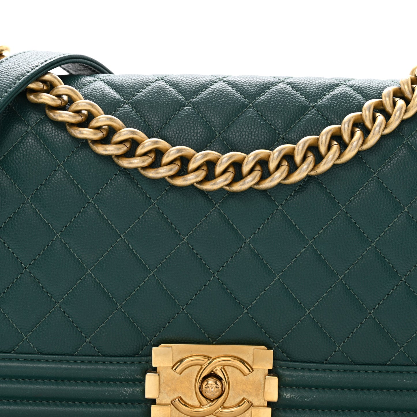 Caviar Quilted Medium Boy Flap Dark Green