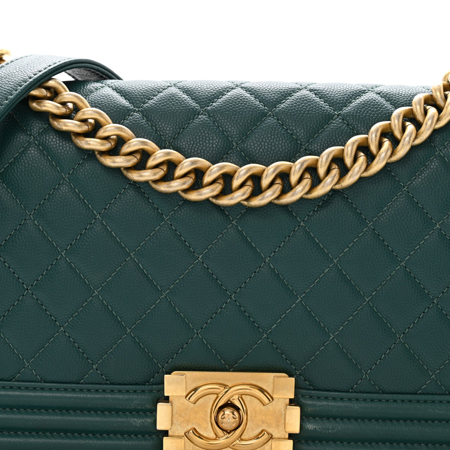 Chanel Caviar Quilted Medium Boy Flap Dark Green 8 of 12