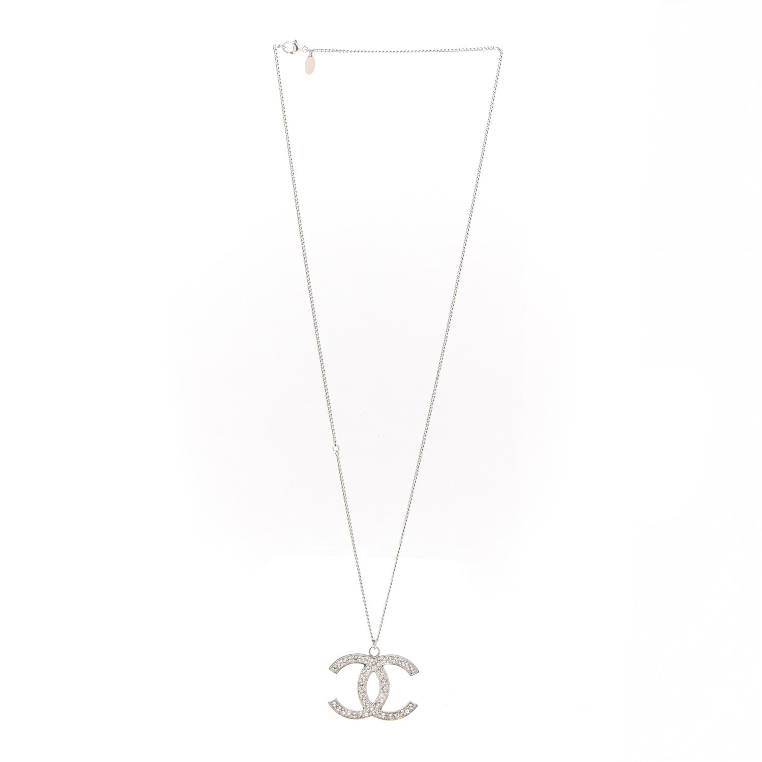 Chanel Crystal Large CC Necklace Silver 3 of 7
