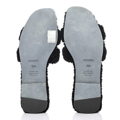 Hermes Woolskin Oran Sandals 38.5 Black 4 of 4