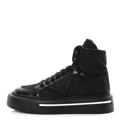 Prada Re-Nylon Gabardine Spazzolato Macro Quilted Triangle Logo High Top 45mm Sneakers 38.5 Black 1 of 9