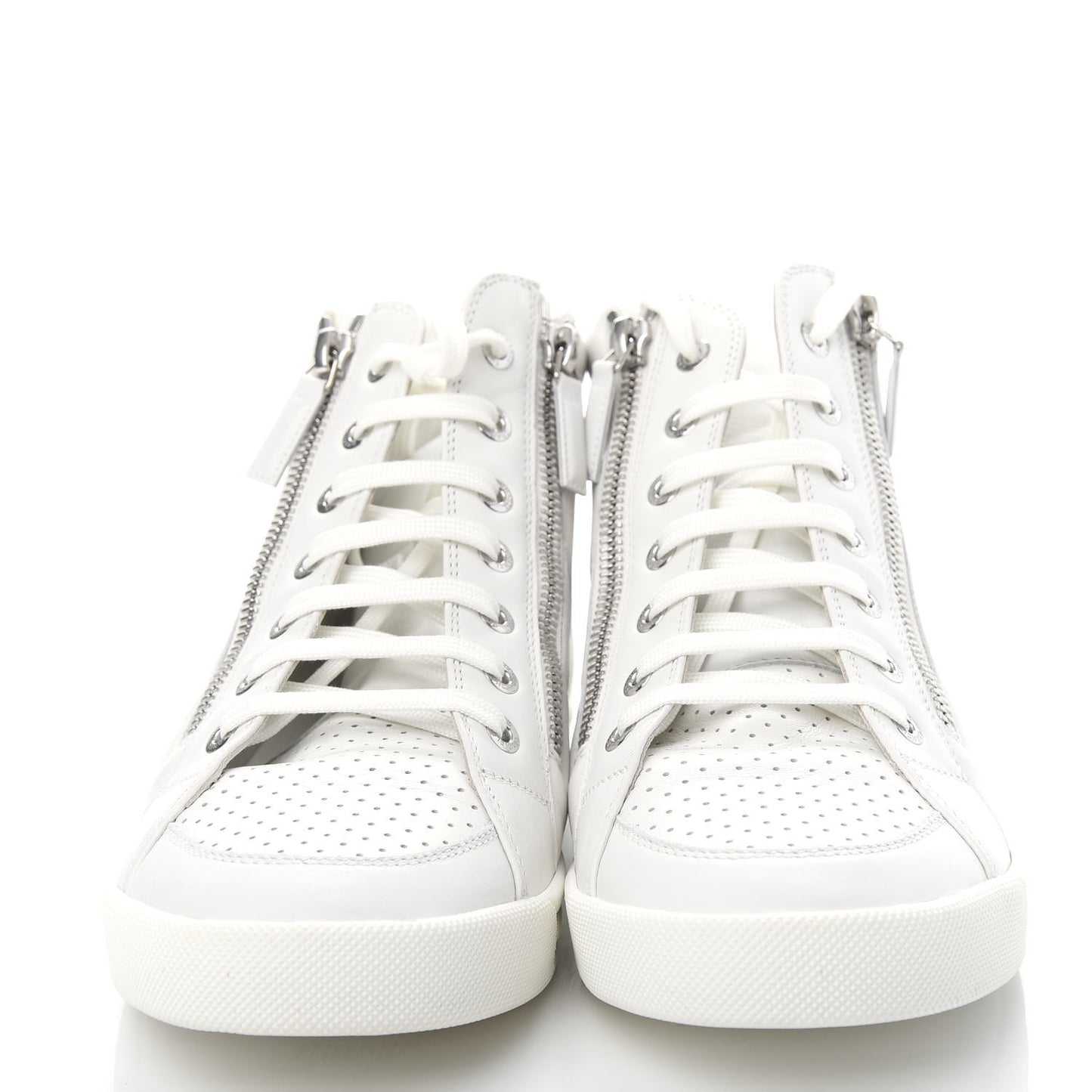 Calfskin Pearl High Top CC Sneakers 39.5 White