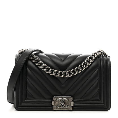Chanel Calfskin Chevron Quilted Medium Boy Flap Black 1 of 11