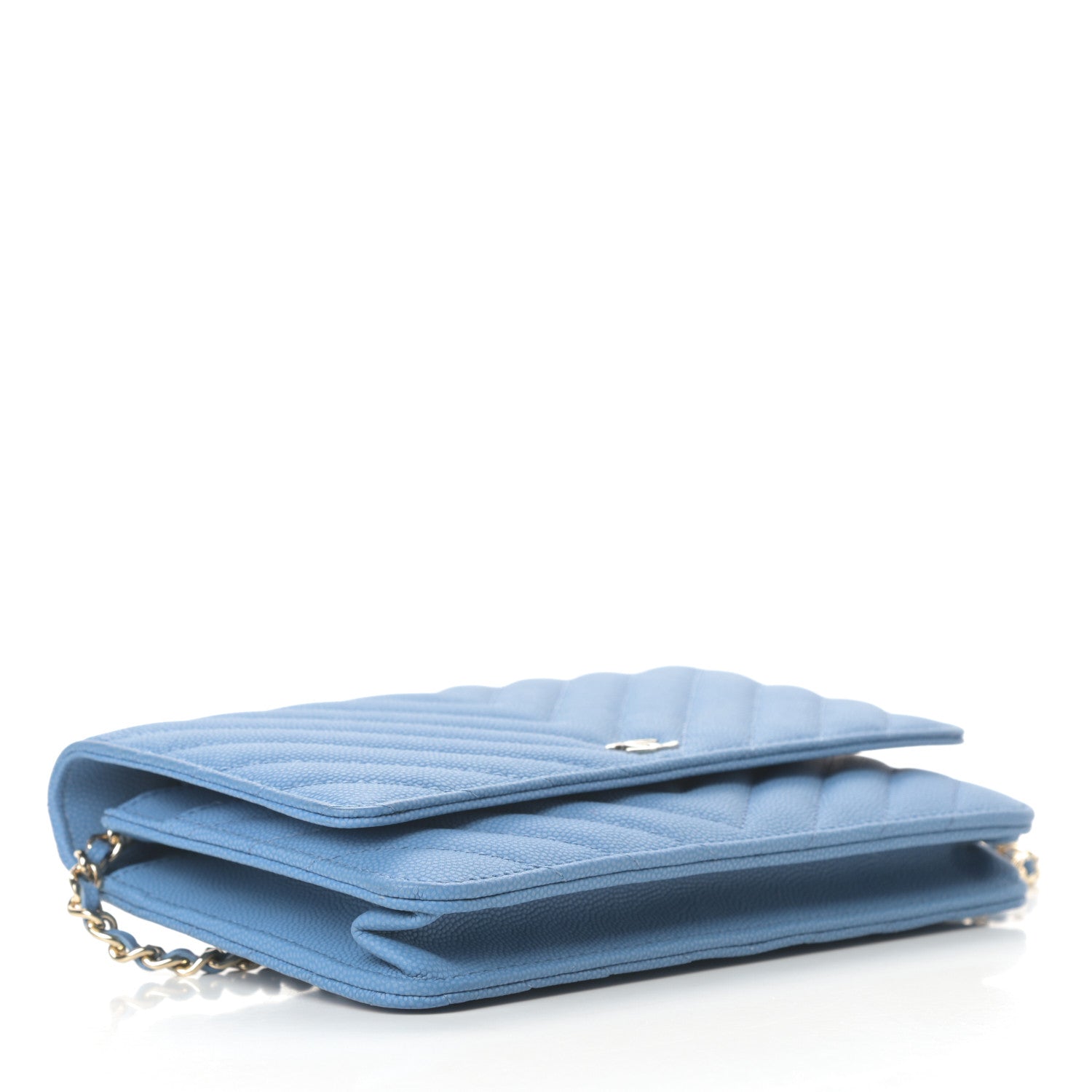 Chanel Caviar Chevron Quilted Wallet On Chain WOC Blue 4 of 14