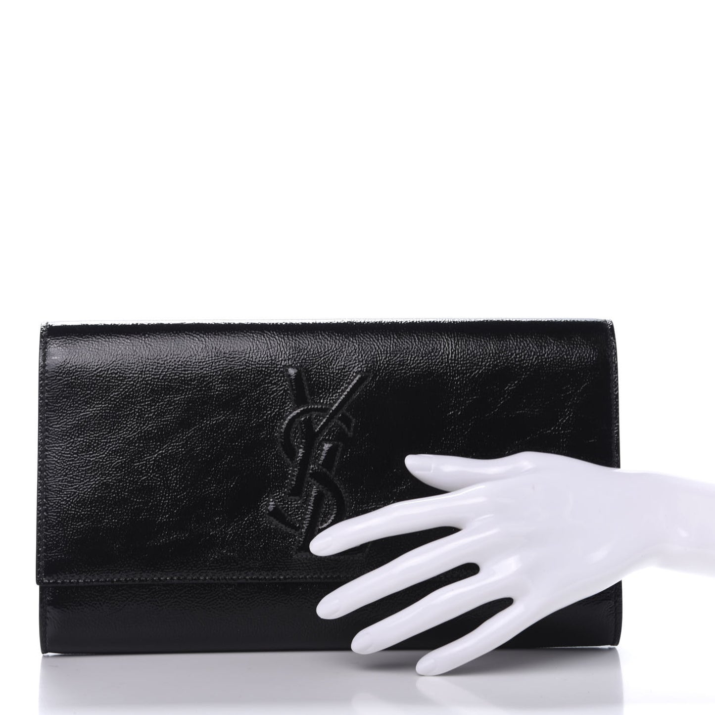 Textured Patent Monogram Large Belle De Jour Clutch Black