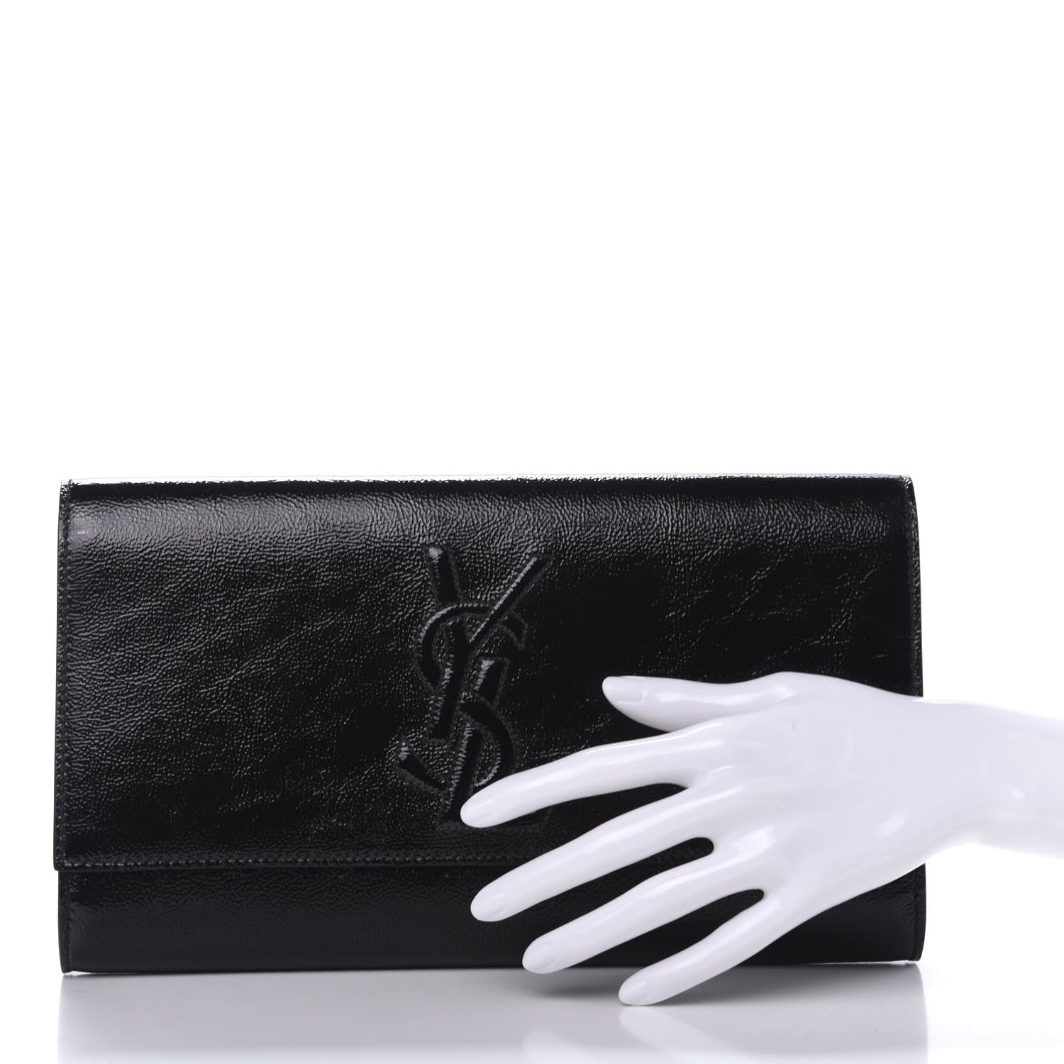 Saint Laurent Textured Patent Monogram Large Belle De Jour Clutch Black 2 of 9
