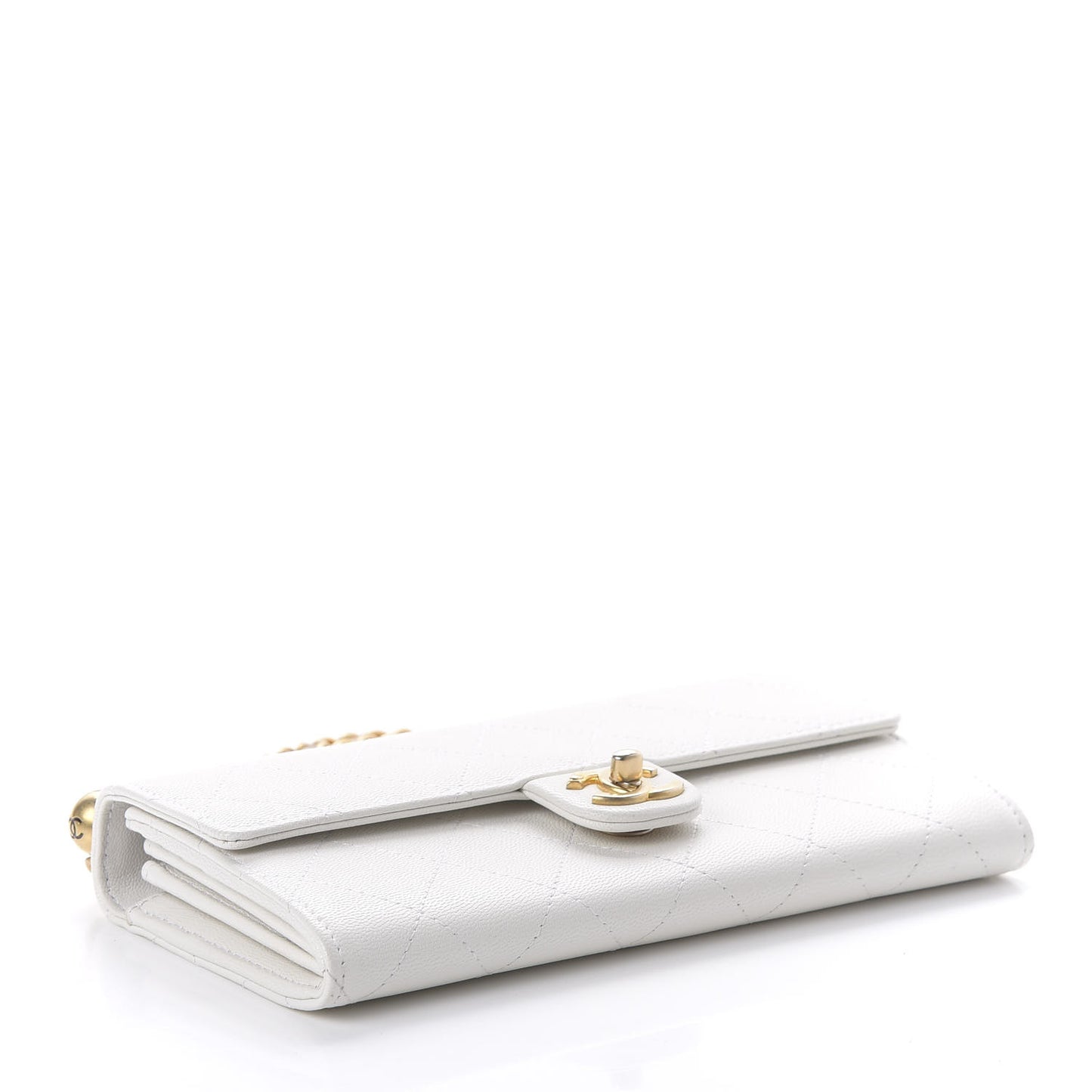 Lambskin Quilted Chic Pearls Clutch With Chain White