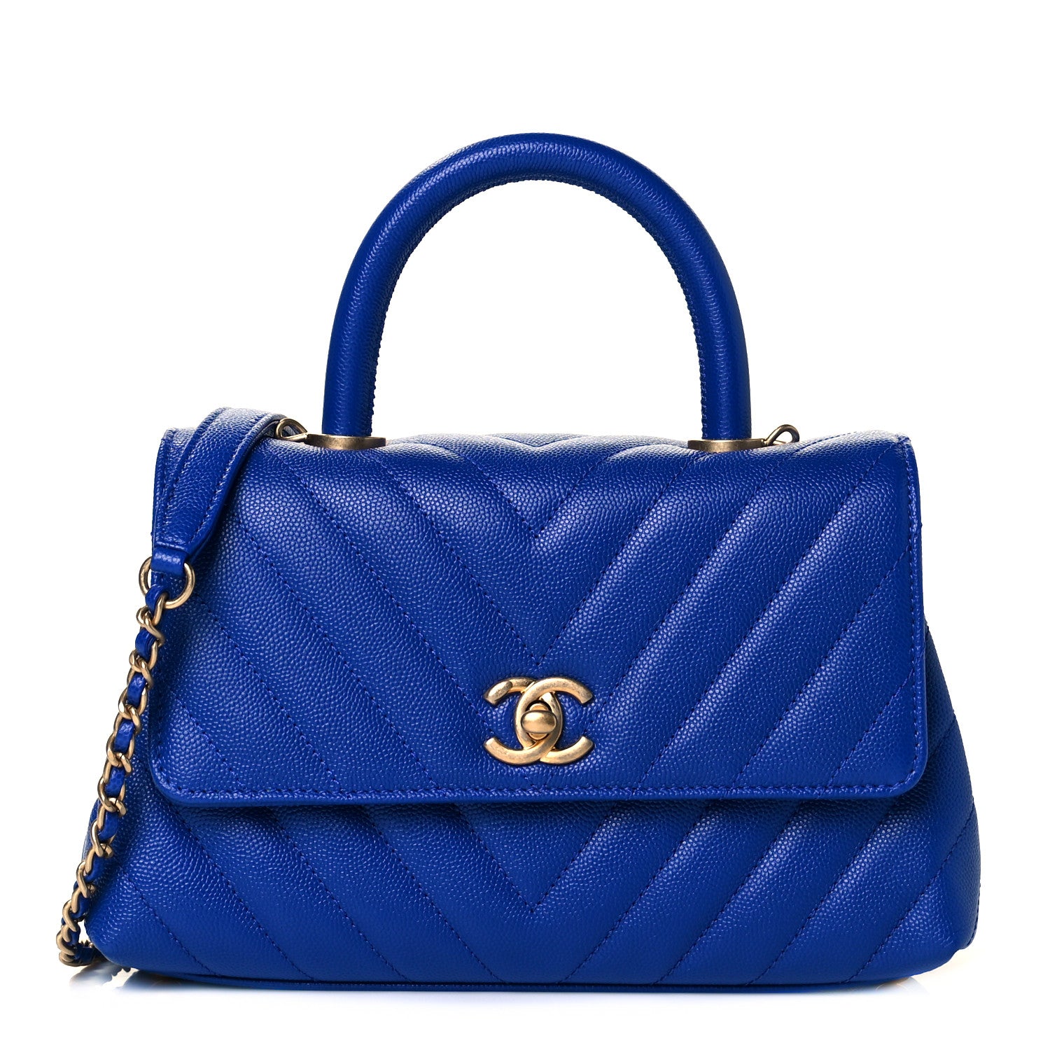 Chanel Caviar Chevron Quilted Mini Coco Handle Flap Blue 1 of 9