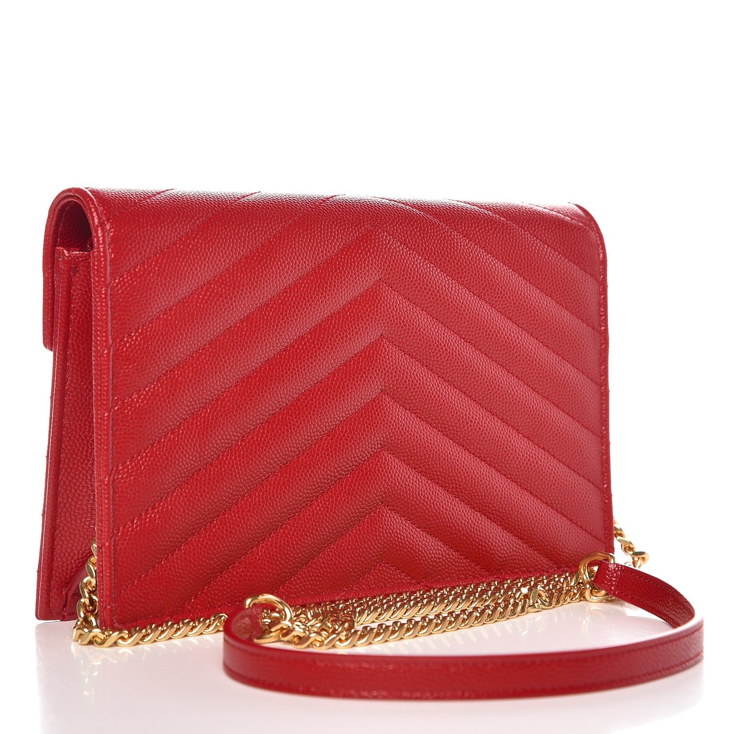 Grain De Poudre Matelasse Chevron Monogram Envelope Chain Wallet New Red