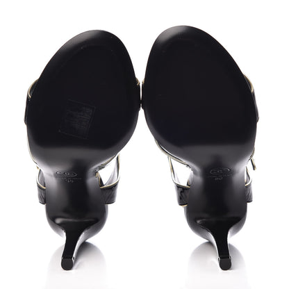 Chanel Patent Goatskin Camellia CC Sandals 36 Black Gold 5 of 9