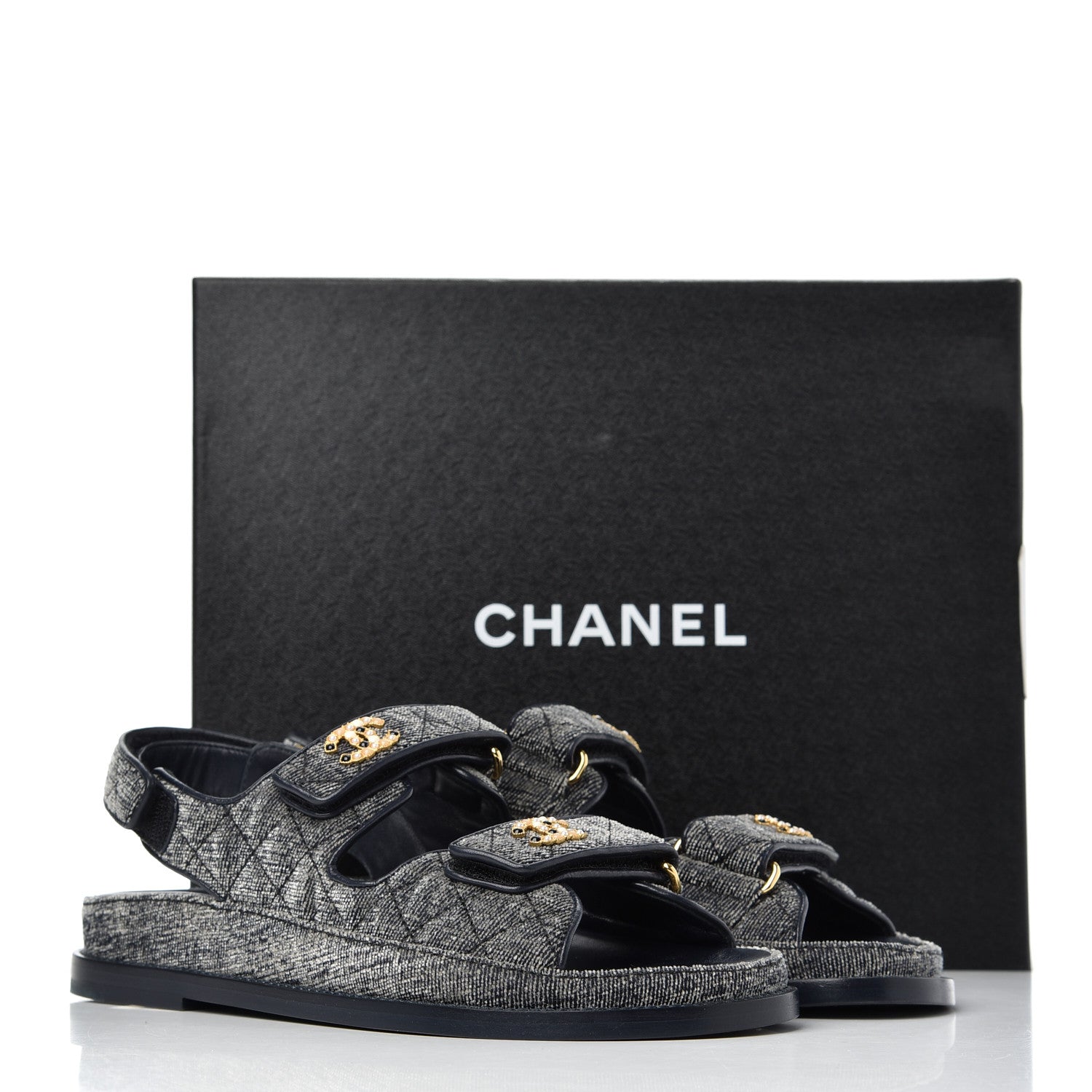 Chanel Velvet Velcro Dad Sandals 37 Grey 13 of 13