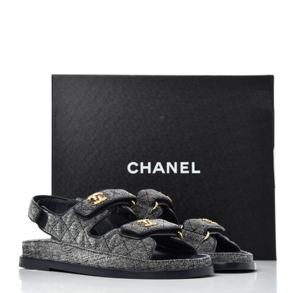 Chanel Velvet Velcro Dad Sandals 37 Grey 13 of 13