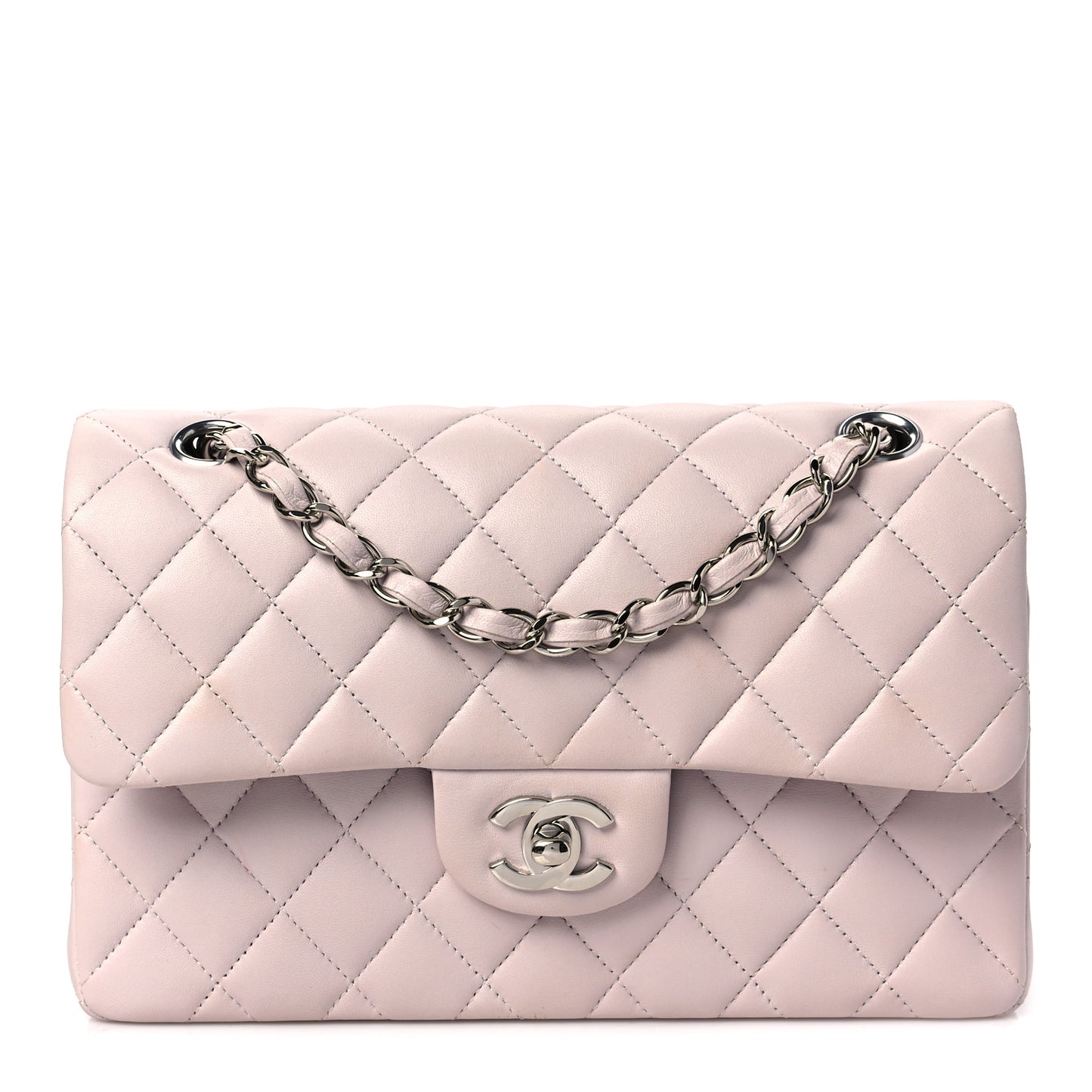 Lambskin Quilted Small Double Flap Light Purple