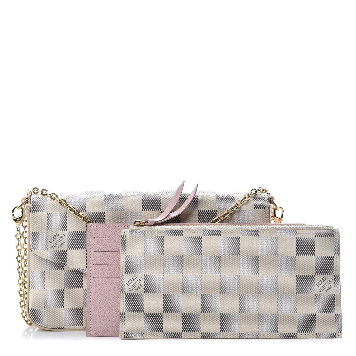Louis Vuitton Damier Azur Pochette Felicie Chain Wallet Rose Ballerine 1 of 14
