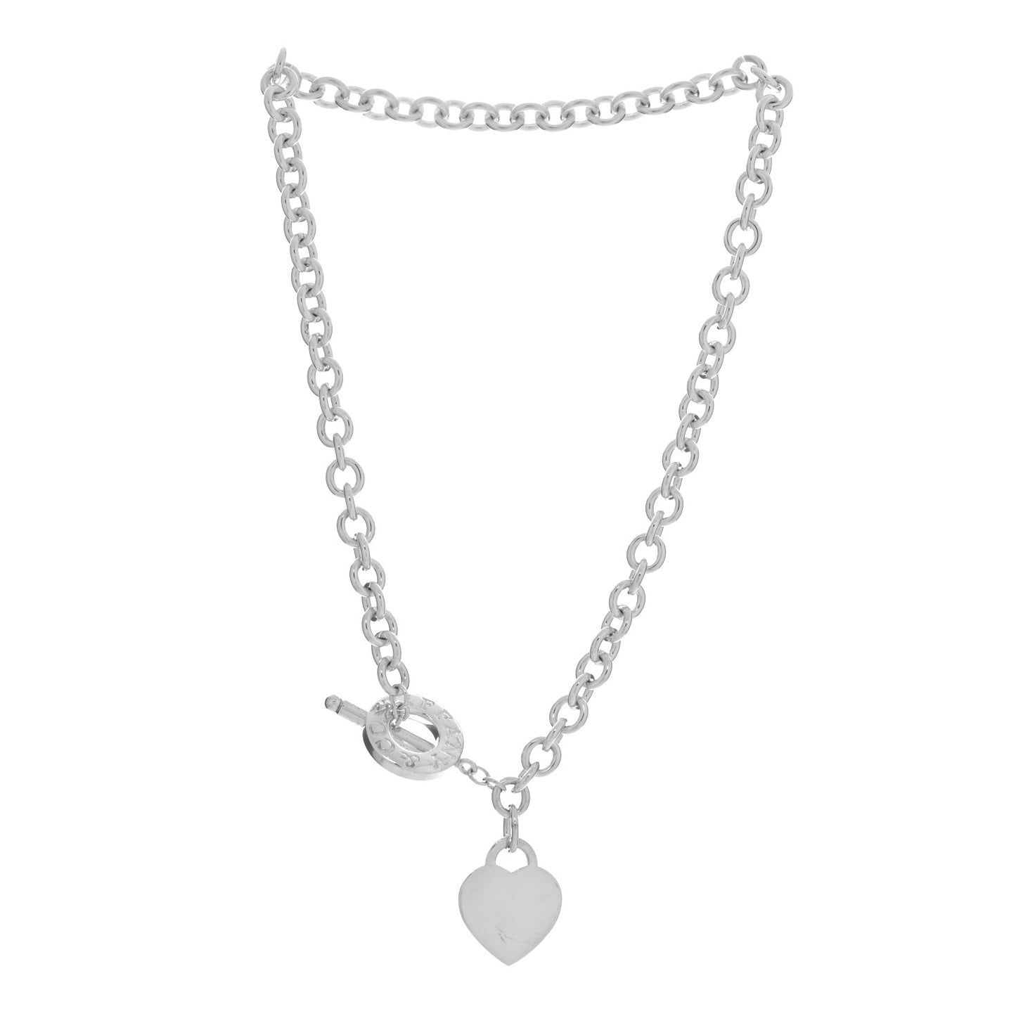 Sterling Silver Heart Tag Toggle Necklace