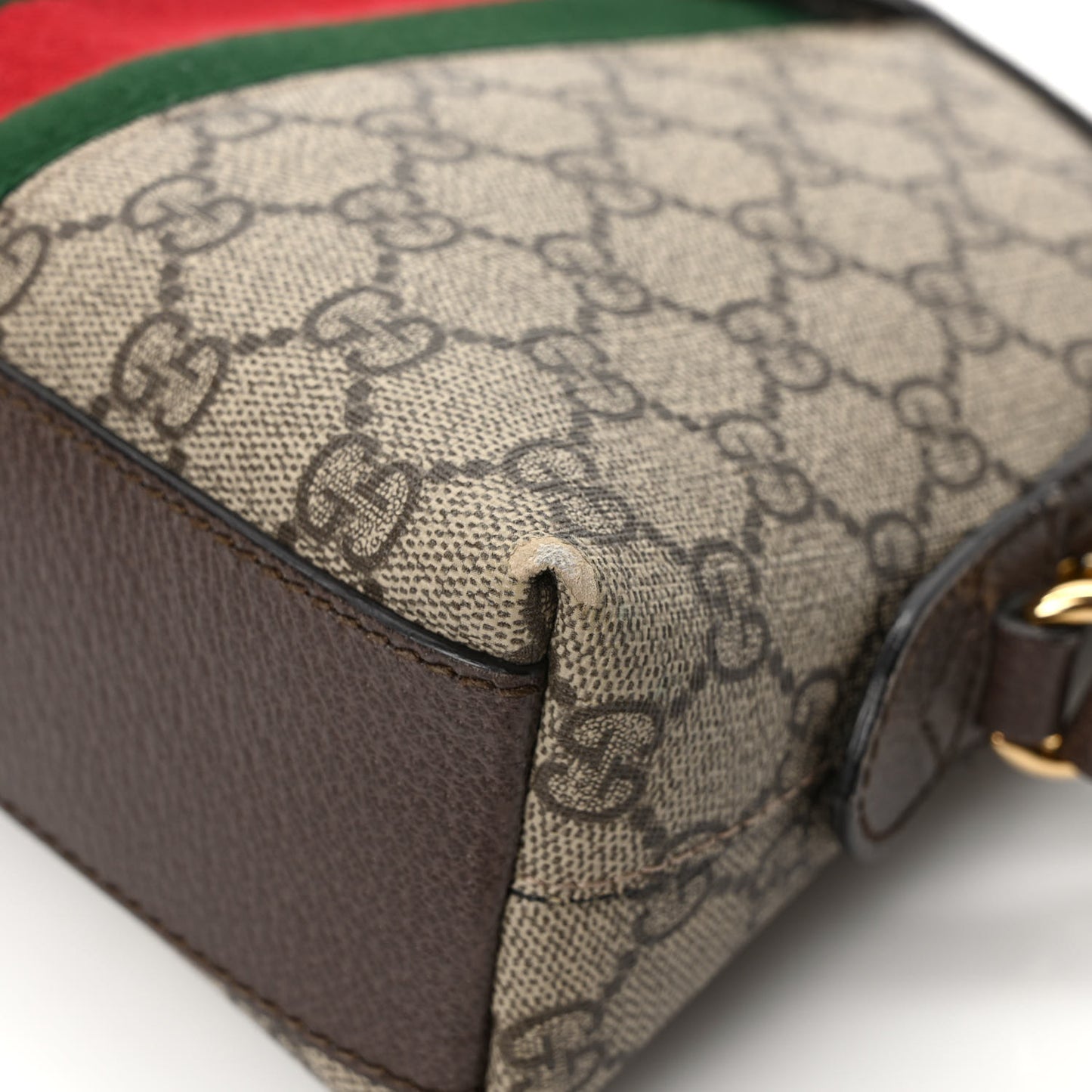 GG Supreme Monogram Textured Dollar Calfskin Web Small Ophidia Dome Shoulder Bag Beige Ebony New Acero