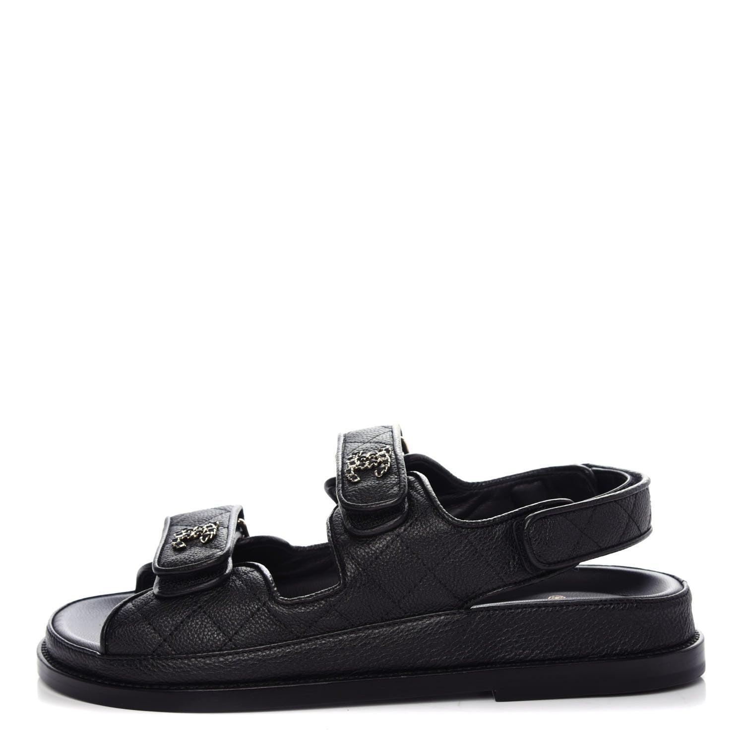 Chanel Grained Calfskin Velcro Dad Sandals 37 Black 1 of 10