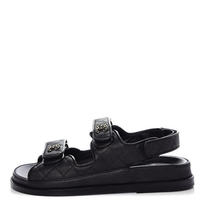 Chanel Grained Calfskin Velcro Dad Sandals 37 Black 1 of 10