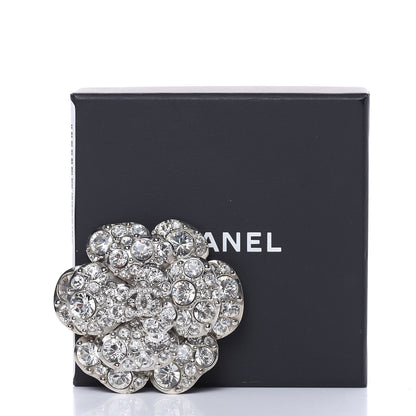 Chanel Swarovski Crystal Camellia CC Brooch Silver 6 of 6