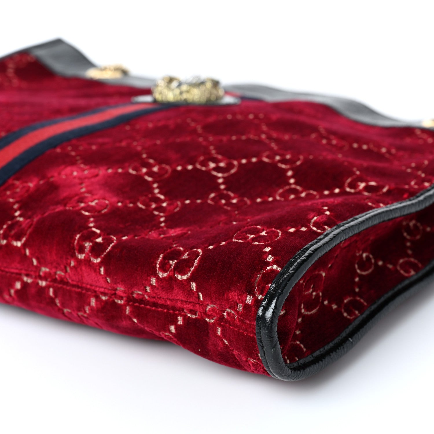 Gucci Velvet GG Monogram Large Rajah Chain Tote Red Cipria Black 10 of 11