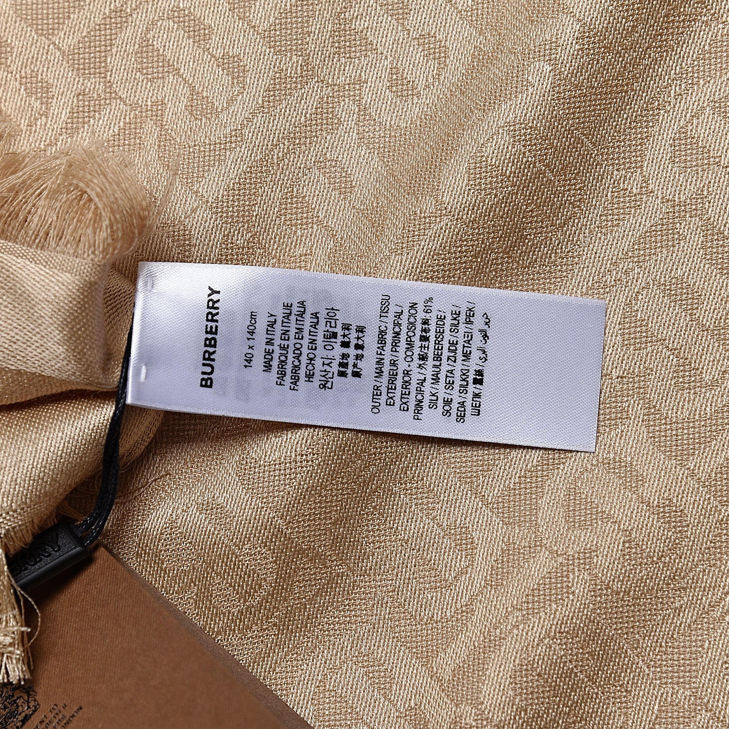Burberry Silk Wool Monogrammed TB Print Square Scarf Honey 6 of 6