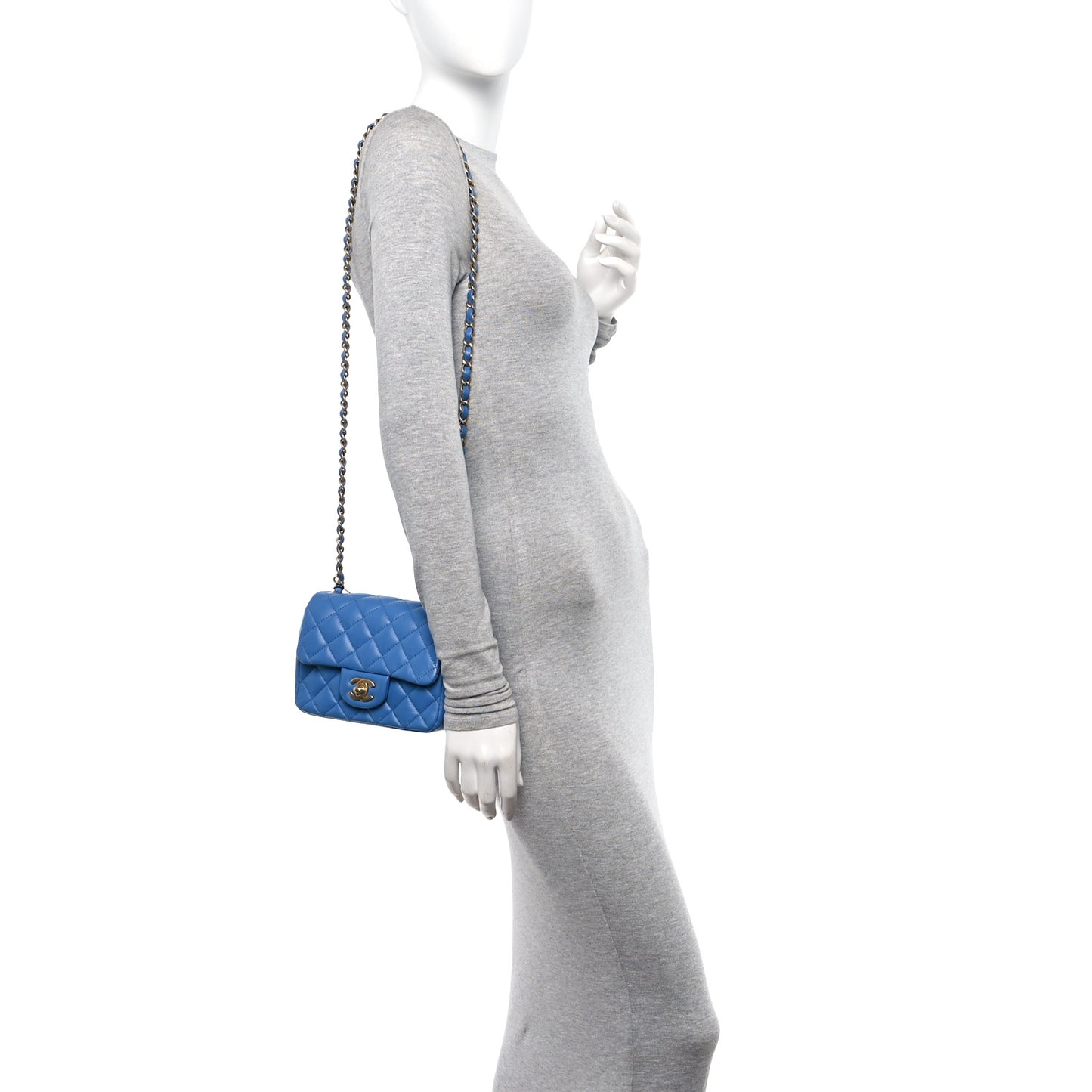 Lambskin Quilted Mini Square Flap Blue