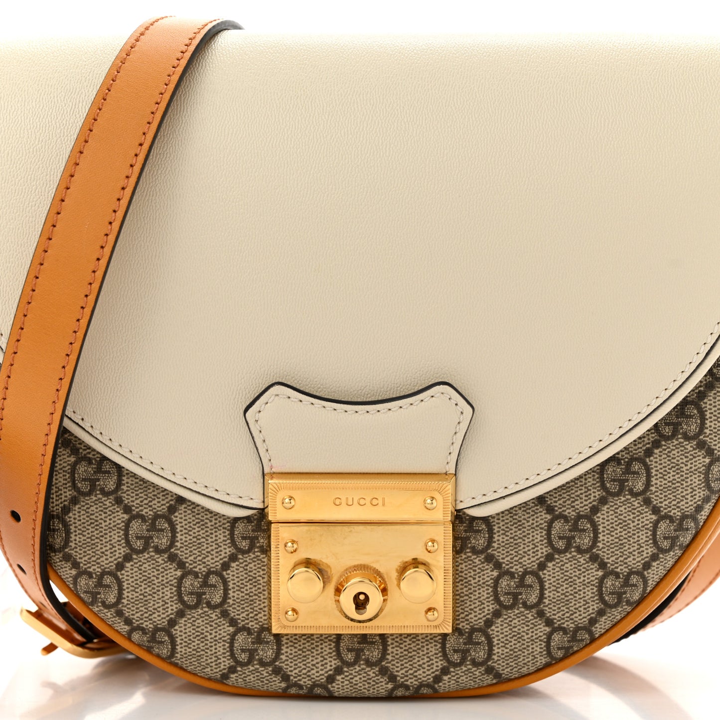 GG Supreme Monogram Calfskin Small Padlock Messenger Shoulder Bag Beige Mystic White Sun Oil