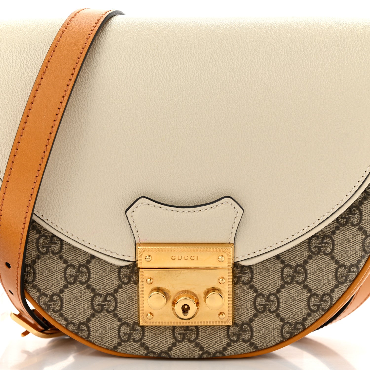 Gucci GG Supreme Monogram Calfskin Small Padlock Messenger Shoulder Bag Beige Mystic White Sun Oil 5 of 11