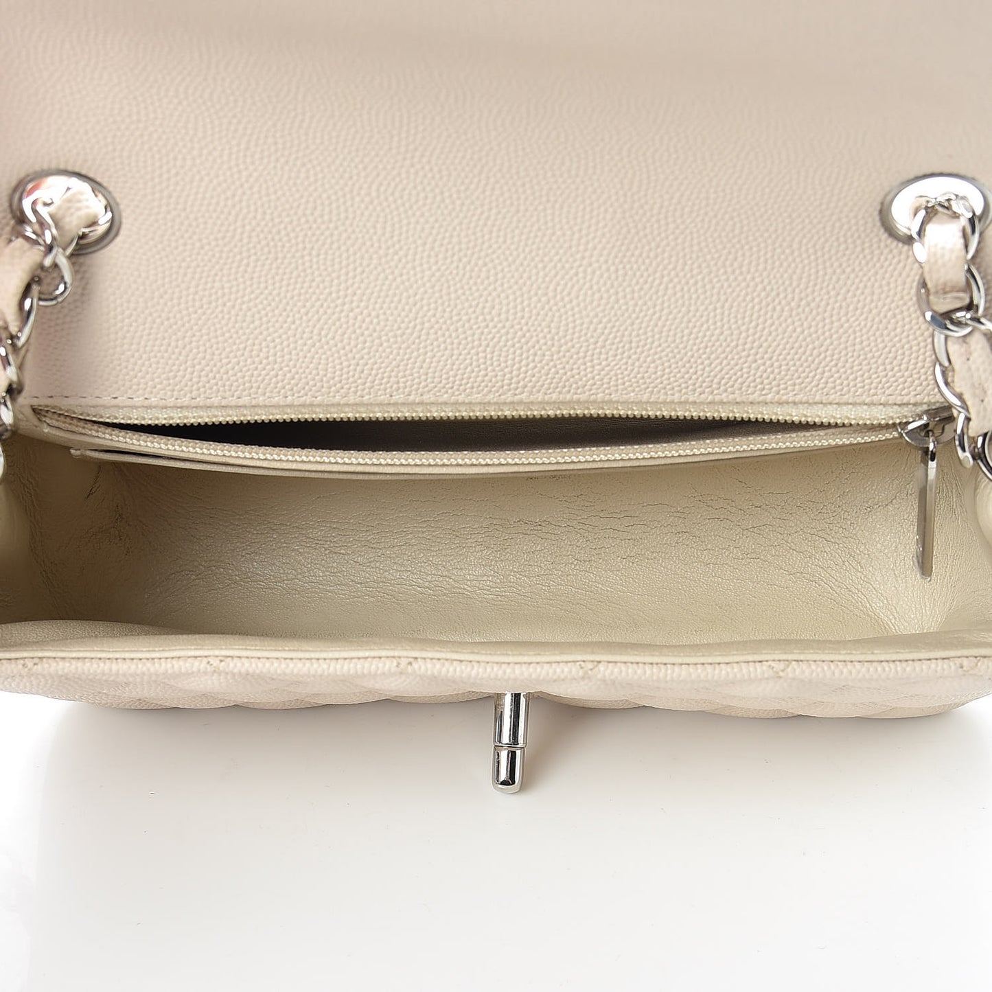 Caviar Quilted Mini Rectangular Flap Light Beige