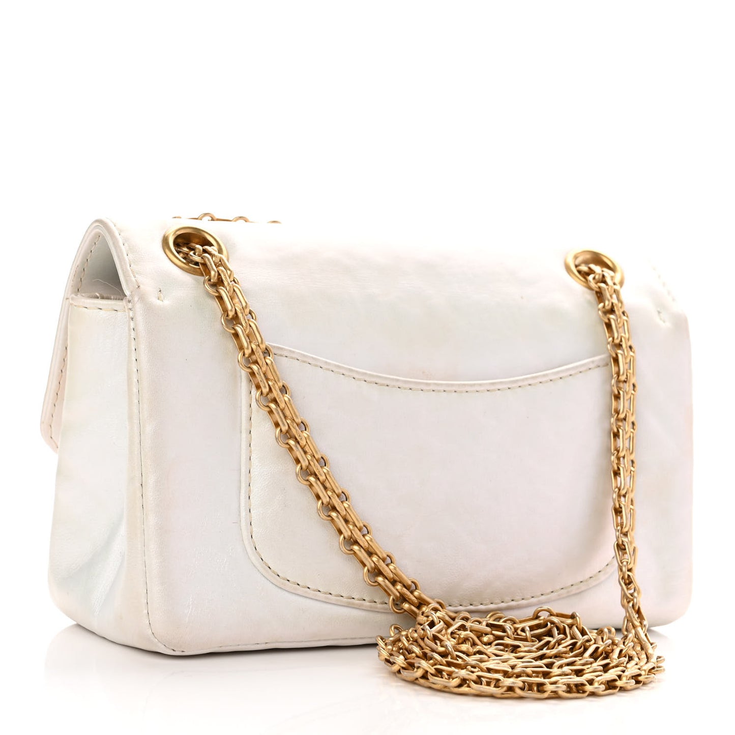 Iridescent Calfskin Embossed 2.55 Reissue Mini Flap White