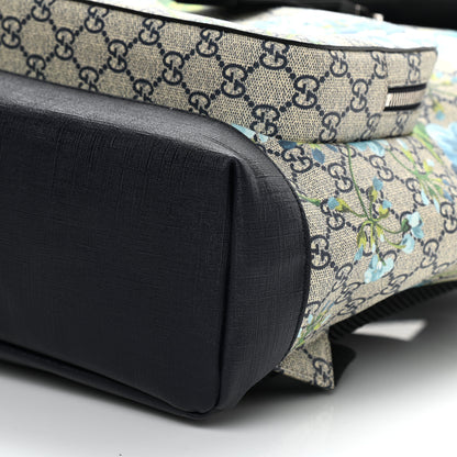 Gucci GG Supreme Monogram Blooms Medium Single Buckle Backpack Beige Blue Navy 10 of 11