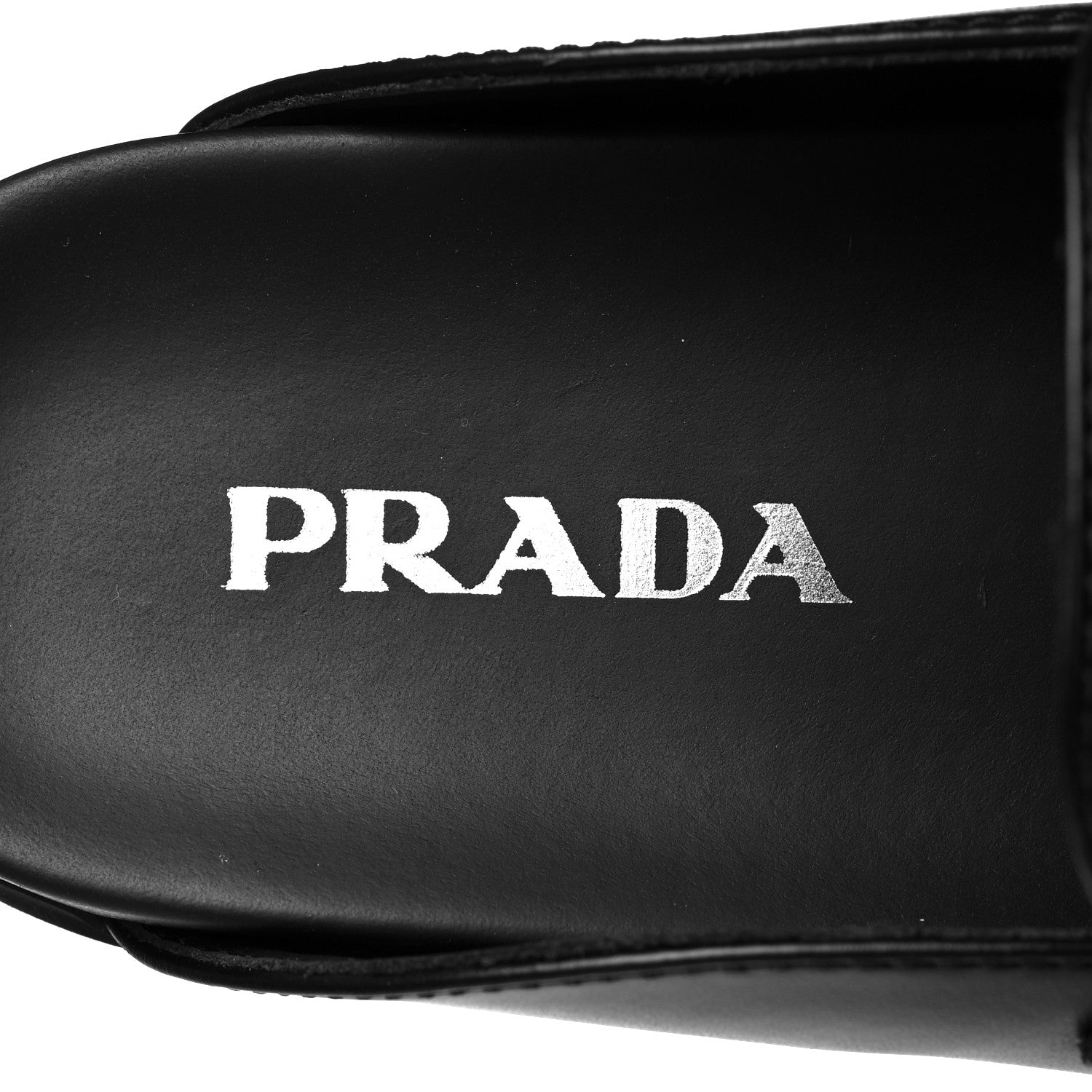 Prada City Calfskin Metal Triangle Logo 20mm Flat Mules 37 Black 8 of 8