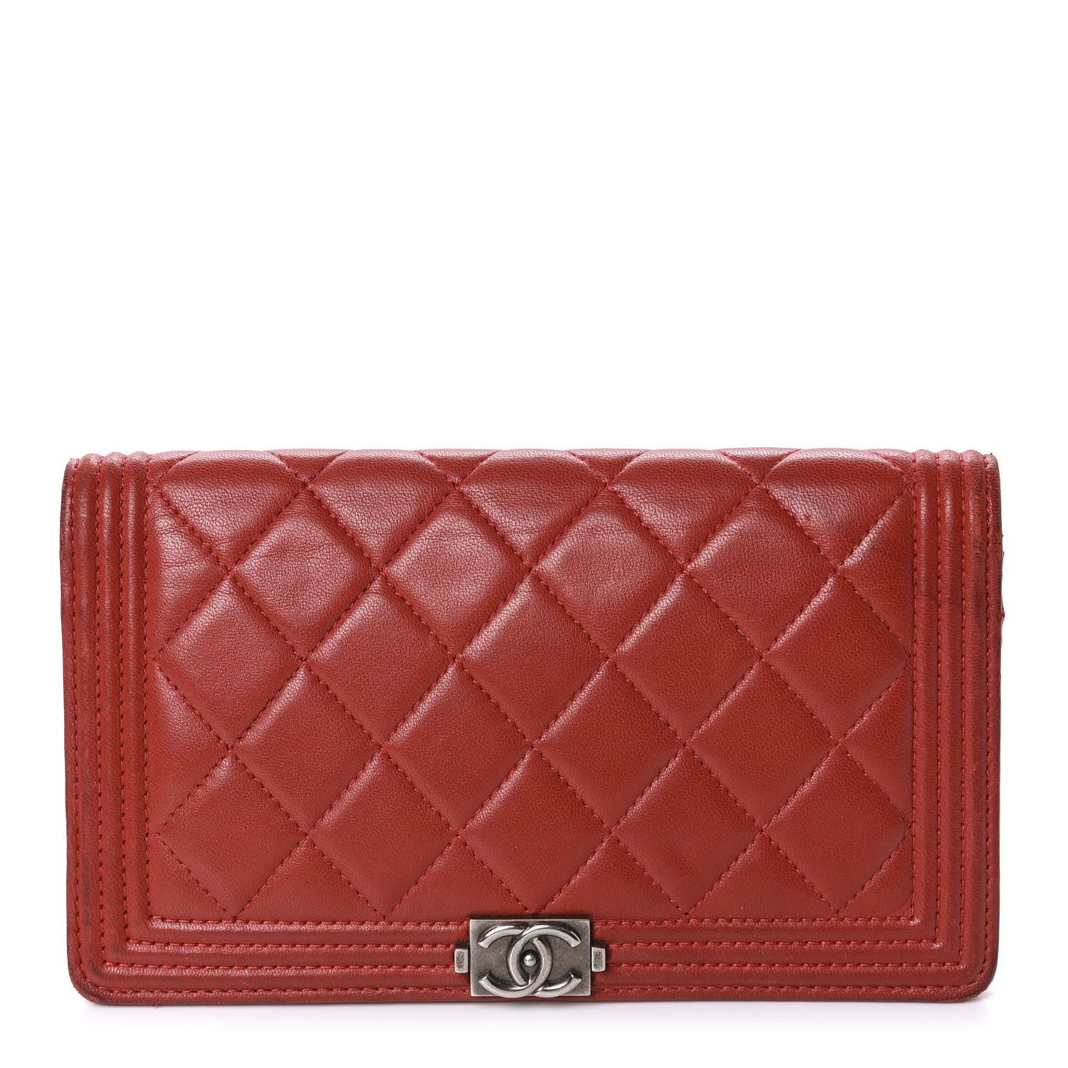 Chanel Lambskin Quilted Boy Yen Wallet Red 1 of 8