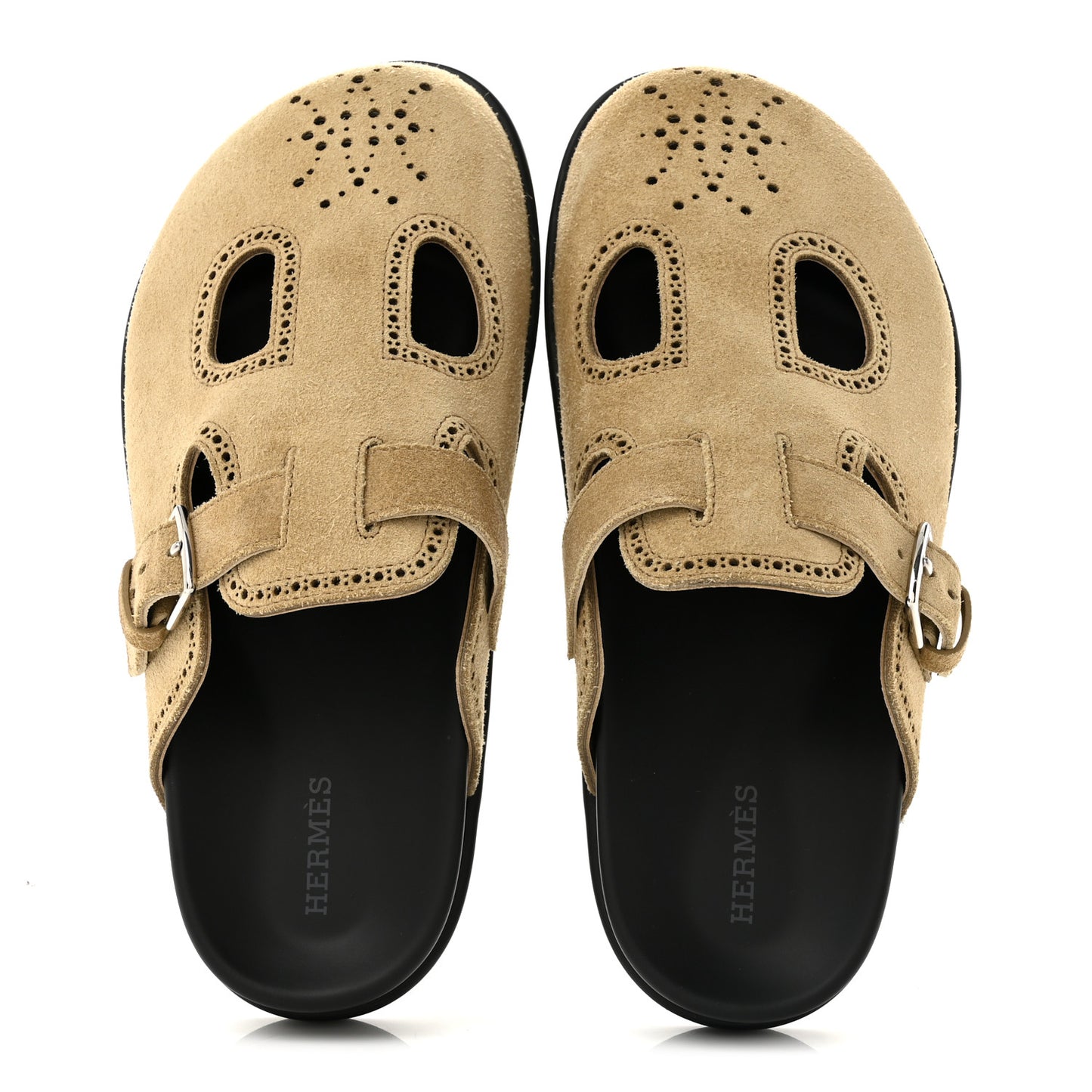 Suede Calfskin Monk Mules 36 Beige Albatre