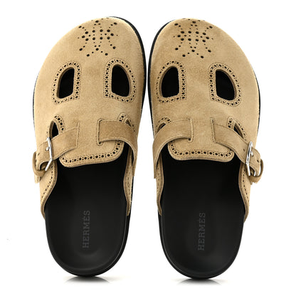 Hermes Suede Calfskin Monk Mules 36 Beige Albatre 2 of 10