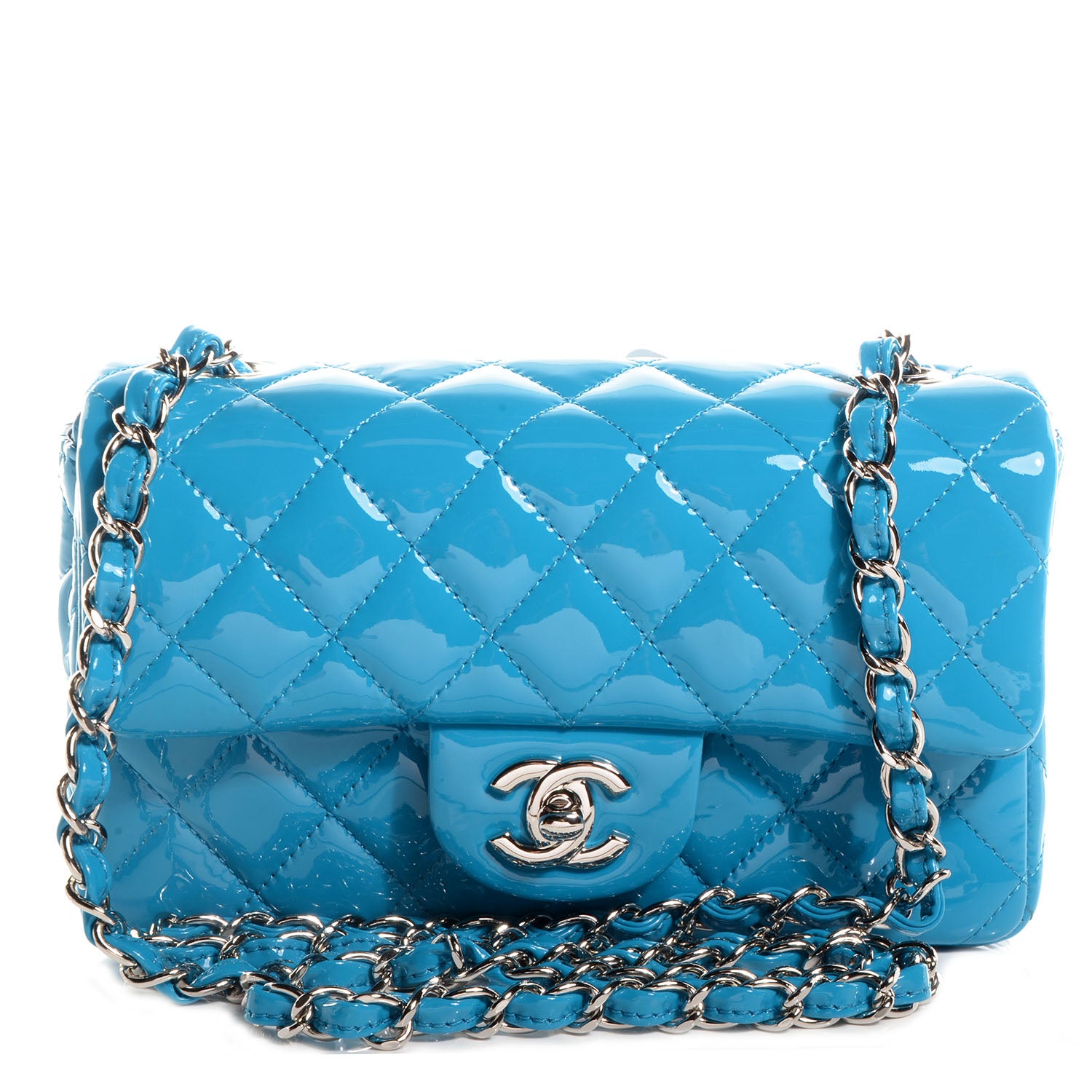 Chanel Patent Quilted Mini Flap Blue 1 of 9