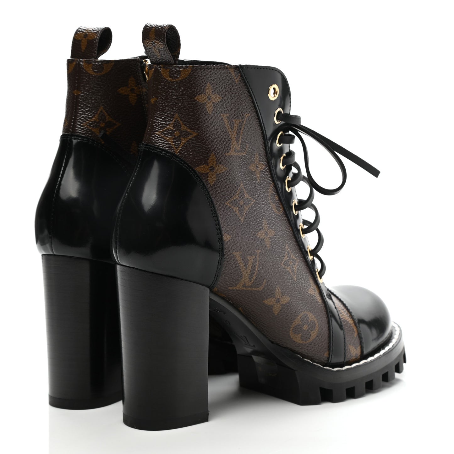 Patent Calfskin Monogram Star Trail Ankle Boots 37 Black